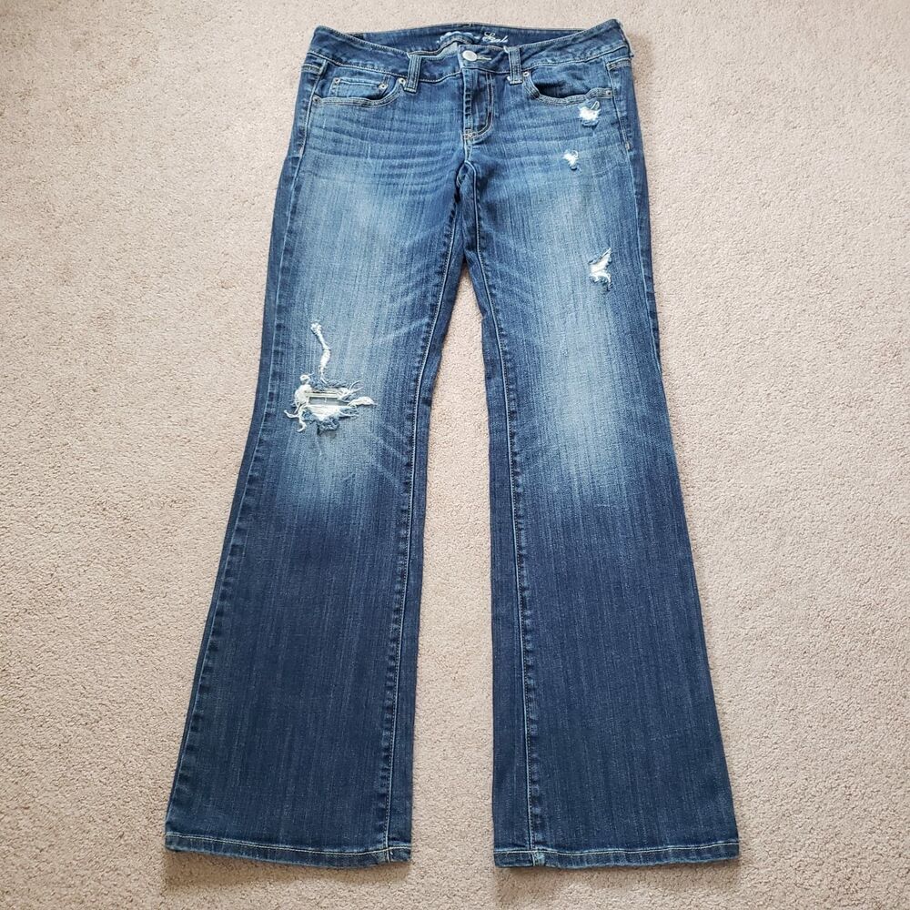 American Eagle Stretch Favorite Boyfriend Distressed Jeans Size 8 Long Med Wash